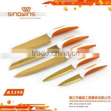 A3390 New Design 5pcs Colorful Titanium Blade 5pcs Stainless Steel Knife Set