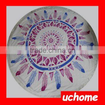 UCHOME High Quality Custom Beach Blanket Reactive Printed Circular 100% Cotton Tassel Beach Towel Round photo-4