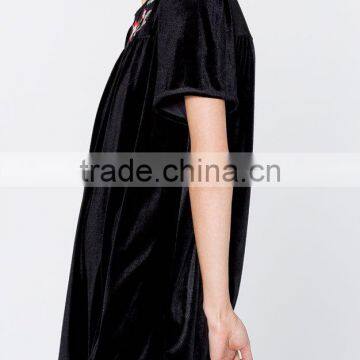 New Short Sleeve Floral Velvet Mini Dress Frock Design With Hand Embroidery Designs For Dress 2016 HSD5828 photo-5