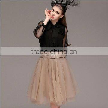 Woman A line puffy mesh beige elegant casual midi tutu skirt