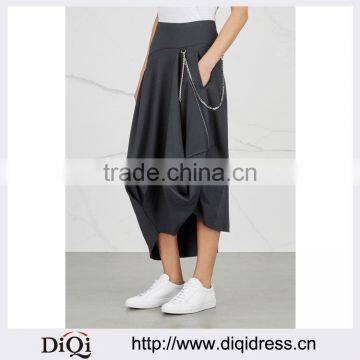 Wholesale Women Apparel Asymmetric Draped Hem Elasticated Waist Grey Jersey Skirt(DQE0355SK)