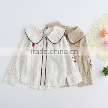 2017 Wholesale Kid Girls Long Sleeve Striped Shirt With Embroidery Cute Girls Top Design photo-2