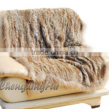 CX-D-72A Custom Wholesale Soft Knitted Genuine Rabbit Fur Throw Blanket photo-3