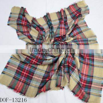 2017 Hot Popular Lady Knitted 100%acrylic Plaid Checked Shawl photo-6