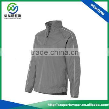 Basic design nylon / polyester full-zip jacket waterproof grey man jacket with removable hat