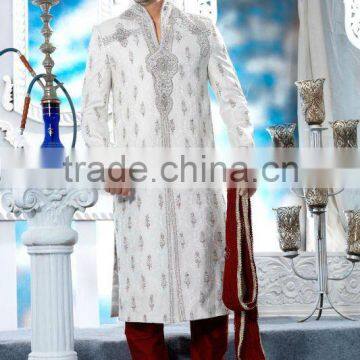 Off White pure handloom banarasi Fabrics Designer Sherwani
