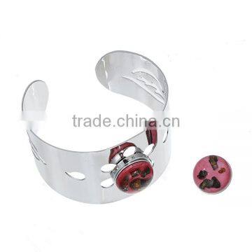 Iron Based Alloy Snap Button Open Cuff Bangles Bracelets Fit 18mm/20mm Snap Buttons Silver Tone Round Flower Hollow photo-2
