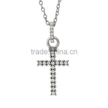 Fashion Lobster Clasp Necklace Cross Antique Silver Clear Rhinestone 80cm long