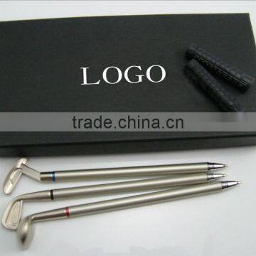 New promotional laser logo high quality golf simulation in box set metal ballpoint pen