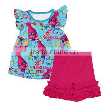 Flutter tee shirt and capri pants girls clothing sets baby Trolls print M6053101