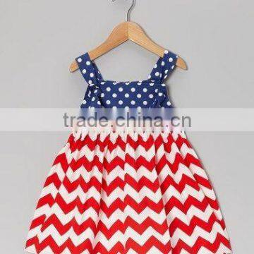 High quality blue red smocked dress sleeveless baby girl dress for July 4th girls wholesale boutique clothing dress