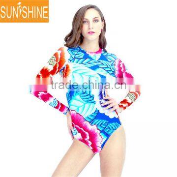 85% Polyester 15% Spandex Sublimation Zipper Long Sleeve Swimwear