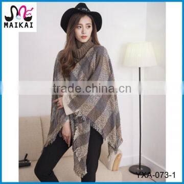 Europe and America hot selling women knit plaid poncho