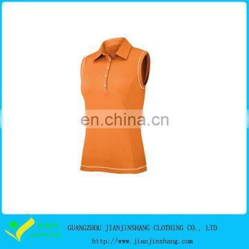 Bright Orange Color Ladies Sleeveless Polyester Cool Dry Polo Shirts