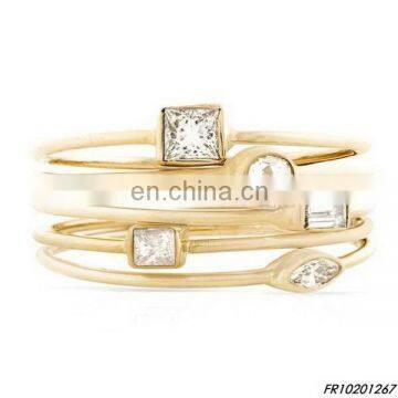 Gold Set of Four Stacking Ring With Gemstone Fashion Opal Ring Jewelry photo-3