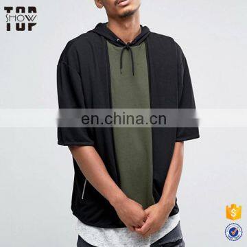 China suppliers oversized hoodie manufacturers cut sew panel men's short sleeve hoodie