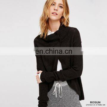 Lady Soft wool-blend long sleeve cardigan withcontrast rib on the neckline and sleeves