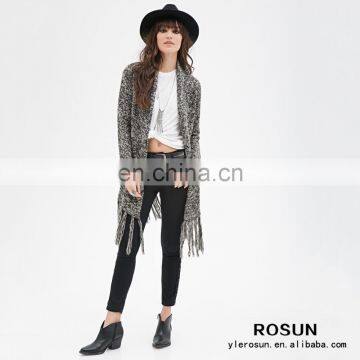 Lightweight Black Tasseled Open-front Cozy Cardigan