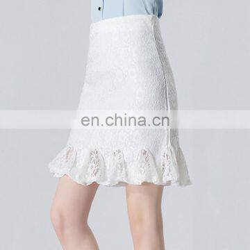 New Style Fashion A-Line Fishtail Hollow Wrap Lace Mini Sexy Short White Skirt