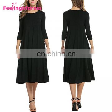 Wholesale Casual Long Sleeve Midi-Length Black 2017 Women Dresses