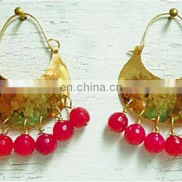 Hammered Brass Earrings with Crystal Beads,High Fashion Jewellery
