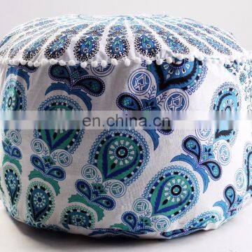 Indian Living Room Beautiful Mandala Pouf Cover Manufactures Green & Multi Color Ottomans Wholesale Pouf covers