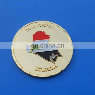 gold Iraq coin with soft enamel flag and embossed letters