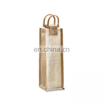 Bamboo handles customized eco bag custom single bottle jute wine bag