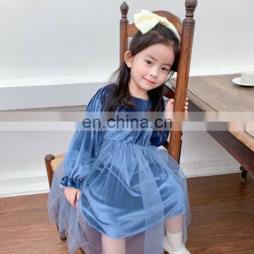 Children's skirts 2020 autumn girls' dresses, western princess dresses, medium and small children's gold velvet skirts