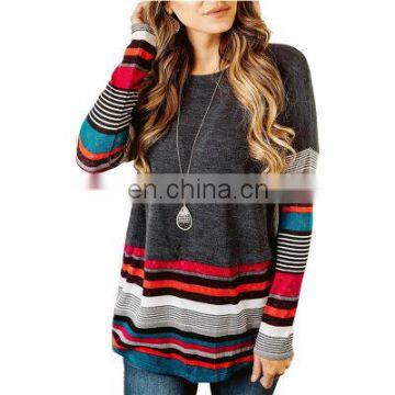 Europe and America Autumn and Winter Explosion Models Hot Long-sleeved Striped Round Neck T-shirt Sweater Large Size Women's Top photo-4