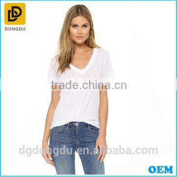 Lady New Fashion Design Casual Bamboo Shaped Flat Knitted T-shirt