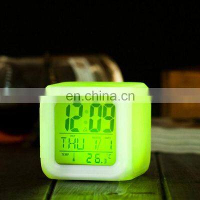Amazon Hot Seller 7 Colors Changed Digital Thermometer Led Cube Alarm Clock photo-5