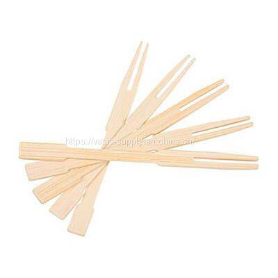 Wood Two-Prong Cocktail Forks Wooden BBQ Snack Forks 3.5 Inch Natural Bamboo photo-2