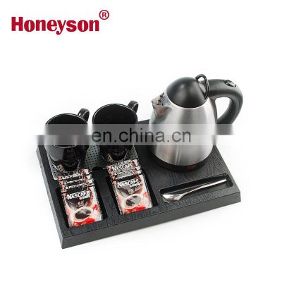 Honeyson hotel small cordless stainless steel electric kettle with tray set 0.8L i-h0881S