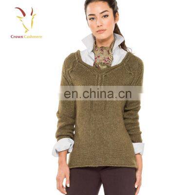 100 Cashmere Lady Knit Sweater Pullover with Cable Knit