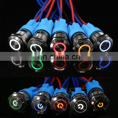 12mm LED Light Metal Push Button Switch 5 Colors 4 Pin annular Car power signal Power Button Switch 3V 6V 12V 24V 220V