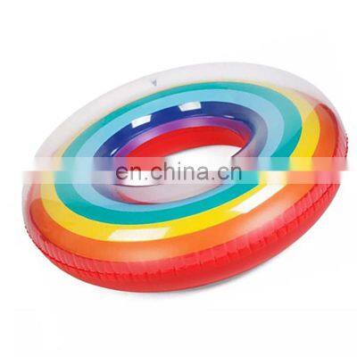 Inflatable Float Circle Bathing Swimming Ring Thickened Adult Pool Float Life Buoy Rainbow Summer Water Buoy Accessories