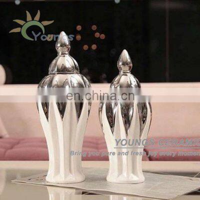 Big Chinese Hand Maded Ceramic Porcelain Silver Platinum Ginger Jar For Home Decoration