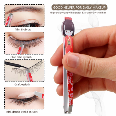 Stainless Steel Eyebrow Tweezers Nipper in Colorful Japanese Doll Shape photo-2