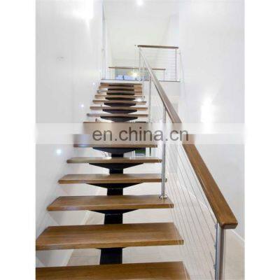 Indoor metal stringer stairs solid wood straight stairs