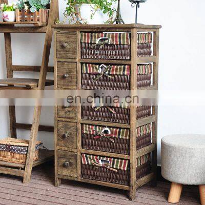 Retro Bedside Table Drawer Cabinet Storage Storage Rattan American Pastoral Wind Multifunctional Multilayer Locker photo-5