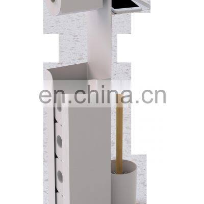 2022 Hot Sale Iron Powder Coating Bamboo Toilet Roll Paper Holder With Toilet Brush photo-3