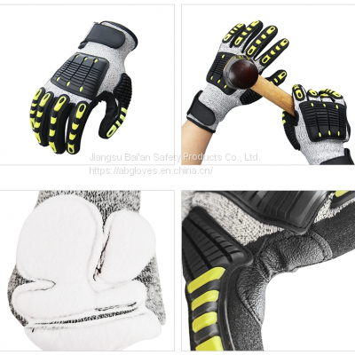 BA Gloves Oil and Gas Resistant Anti Impact & Cut 13G Hi-vis HPPE Liner Nitrile Sandy Coated TPR High Impact Anti Impact Gloves Impact Resistant Gloves photo-4