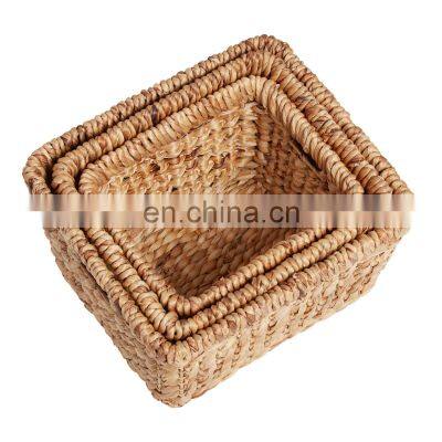 Hot Sale Natural Water Hyacinth Storage Utility Basket Set Of 3 Cheap Wholesale photo-2