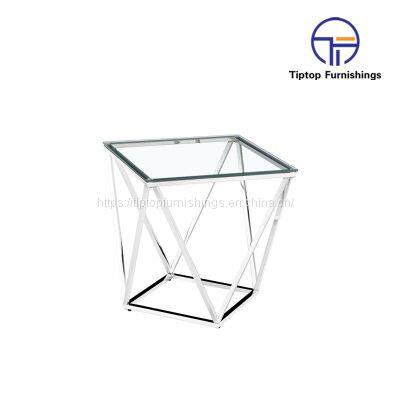 stainless steel square end glass modern mirrored coffee tables glass end table with tv st set