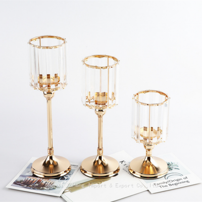 Hot-Selling Cylinder Shape Gold Crystal Candle Holders Table Decorations Crystal Tea Light Candle Holders photo-2