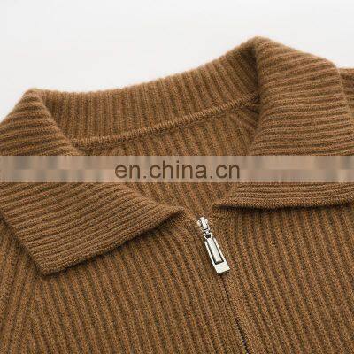 Customized Women's Knitted Full Zip Cashmere Cardigan Sweater Turn Down Collar Solid Casual Style Winter Apparel With Pockets photo-3