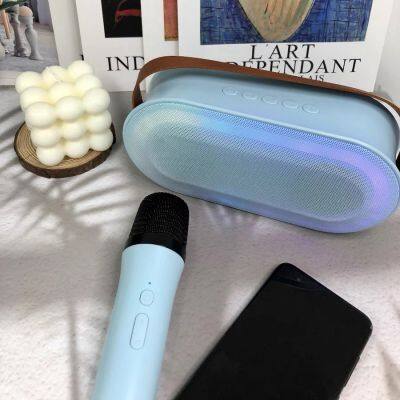 Custom speaker with two wireless microphone Colorful Night Light Home Outdoor Portable party box speaker Mic