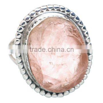 925 SOLID STERLING FINE SILVER ROUGH ROSE QUARTZ RING