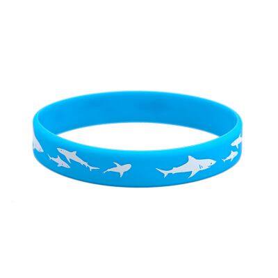 Wholesale Spot Printing Shark Pattern Dark Blue Light Blue Two for a Set of Waterproof Safe Nontoxic Soft and Free of Burrs Bracelet Silicone photo-5